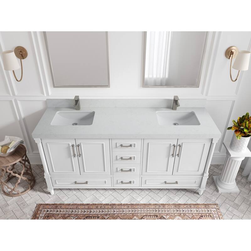 Willow Collections 72 in. W x 22 in. D Aberdeen Double Sink Bathroom Vanity with Countertops - 2" Carrara Quartz - White