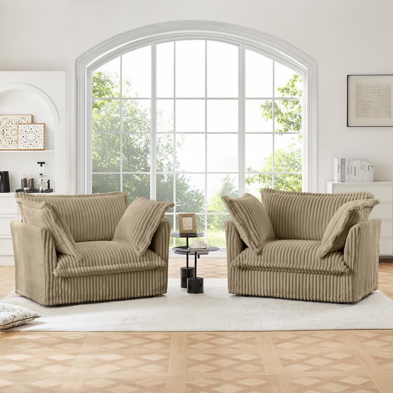Leisure Armchair with Removable Covers, Accent Chair with Deep Seat, Lounge Chair with High Back Pillows, Set of 2 - Camel