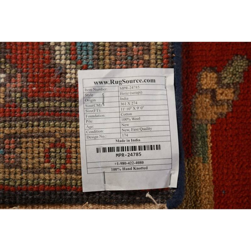 Heriz Serapi Indian Area Rug Hand-Knotted Wool Carpet - 9'0"x 11'10"