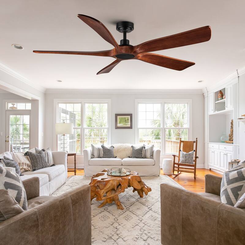 Shamshla 60 in. Indoor Farmhouse Brown Walnut Wood Ceiling Fan with Remote Control for Living Room or Patio - 60 ''