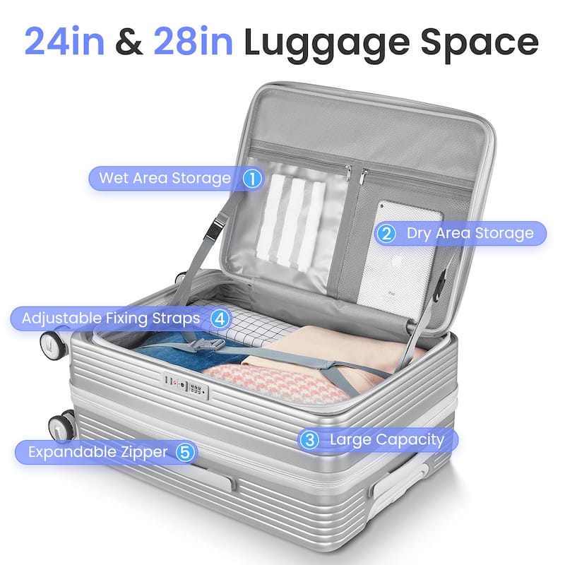 3 Piece PC Expandable Lightweight Carry On Luggage Sets with Front Pocket and Spinner Wheels & TSA Lock, for Men and Women