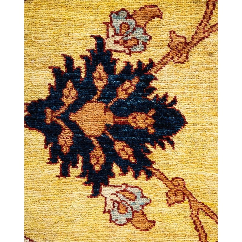 Overton Hand Knotted Wool Vintage Inspired Modern Contemporary Eclectic Yellow Area Rug - 9' 1" x 11' 5"