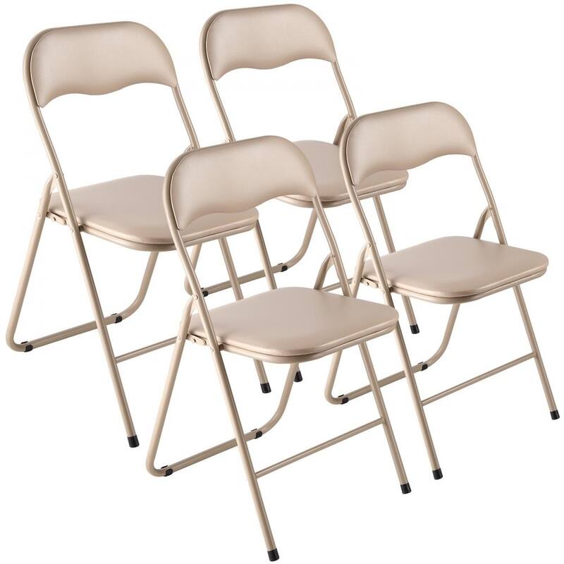 Portable Folding Chair with Padded Cushion for Events - Set-of-4 - Khaki-Leather