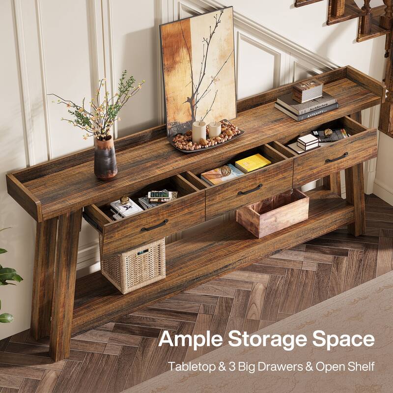 70.9-Inch Sofa Console Table with 3 Drawers, 2-Tier Entryway Table