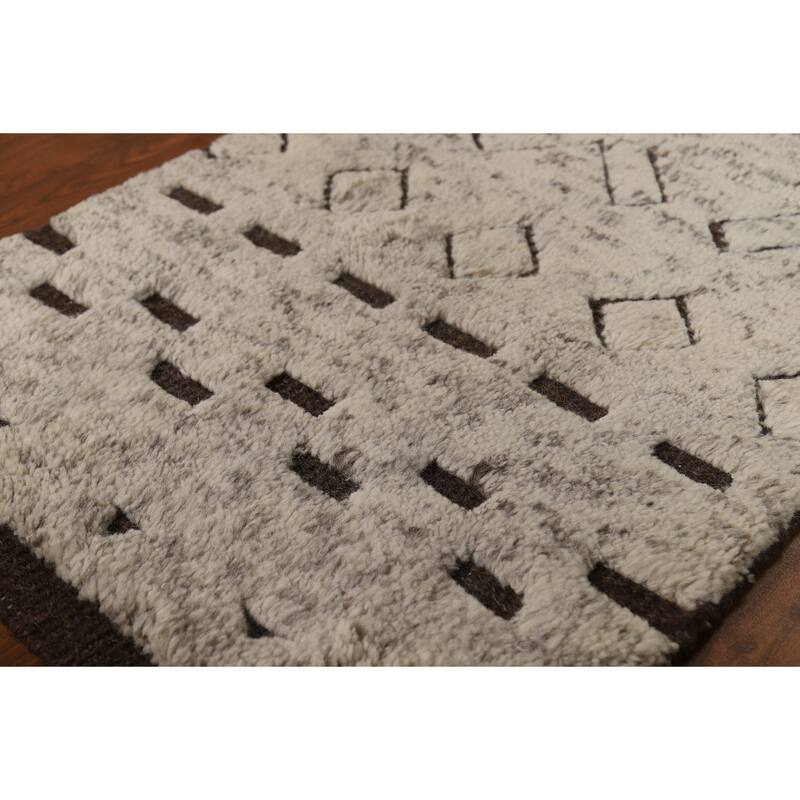 Ivory Moroccan Oriental Foyer Rug Handmade Wool Carpet - 2'0"x 3'0"