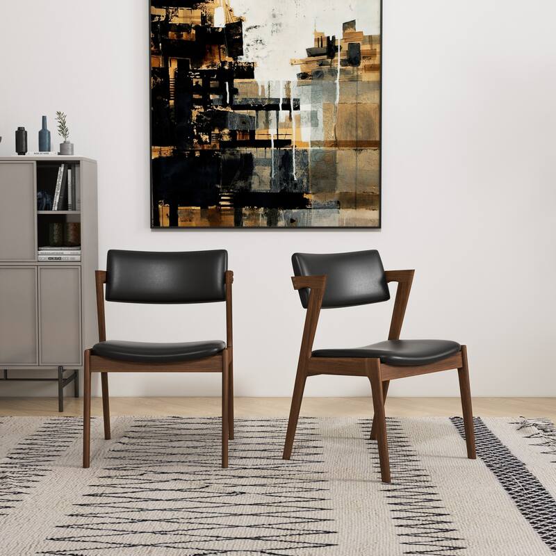 Renaud Mid-Century Upholstered Vegan Leather Dining Chair in Black (Set of 2)