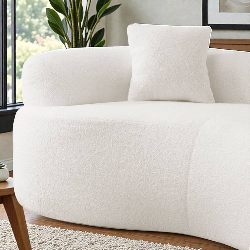 66.93 Inch Curved Loveseat Compression Sofa, Teddy Velvet No Assembly Couch for Small Spaces Apartments