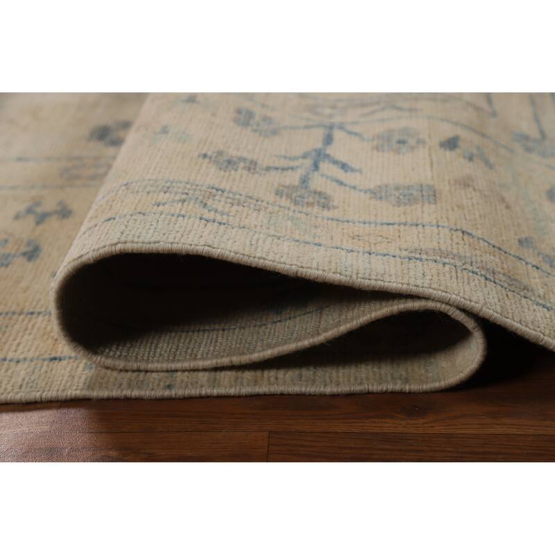 Floral Beige Vegetable Dye Oushak Turkish Rug Hand-Knotted Wool Carpet - 8'1"x 10'2"