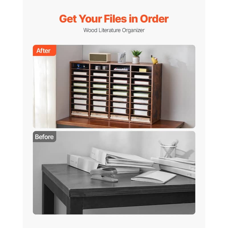 Dark Brown Wood Mailbox Sorter Organizer with 36 Compartments for Office and Home