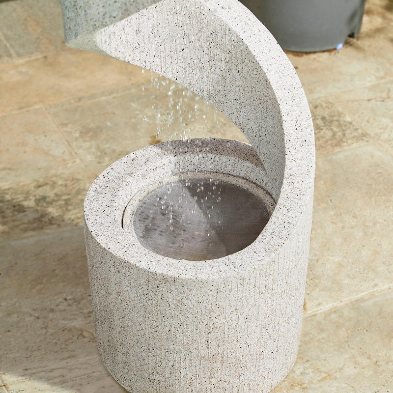 Glitzhome Modern Minimalist Spiral LED Polyresin Outdoor Fountain with Small Planter