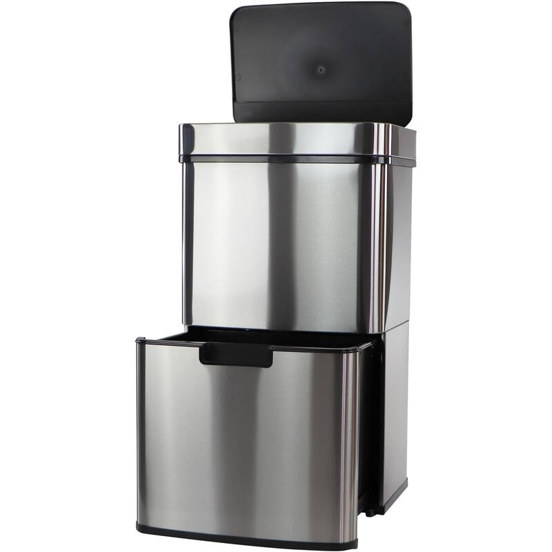 Hanover 62-Liter / 16.4-Gallon Trash Can with Dual Bins and Sensor Lid in Stainless Steel