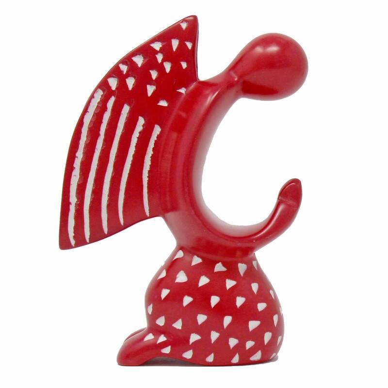 Handmade Praying Angel Soapstone Sculpture - Red
