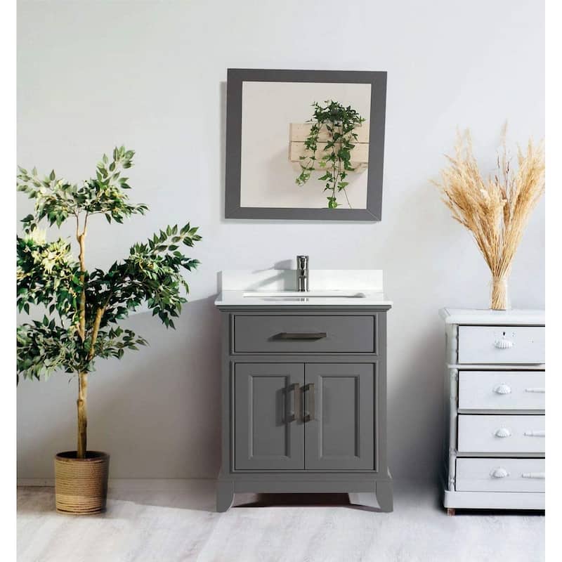 Vanity Art 30" Single Sink Bathroom Vanity Set with Engineered Marble Top and Free Mirror - Grey