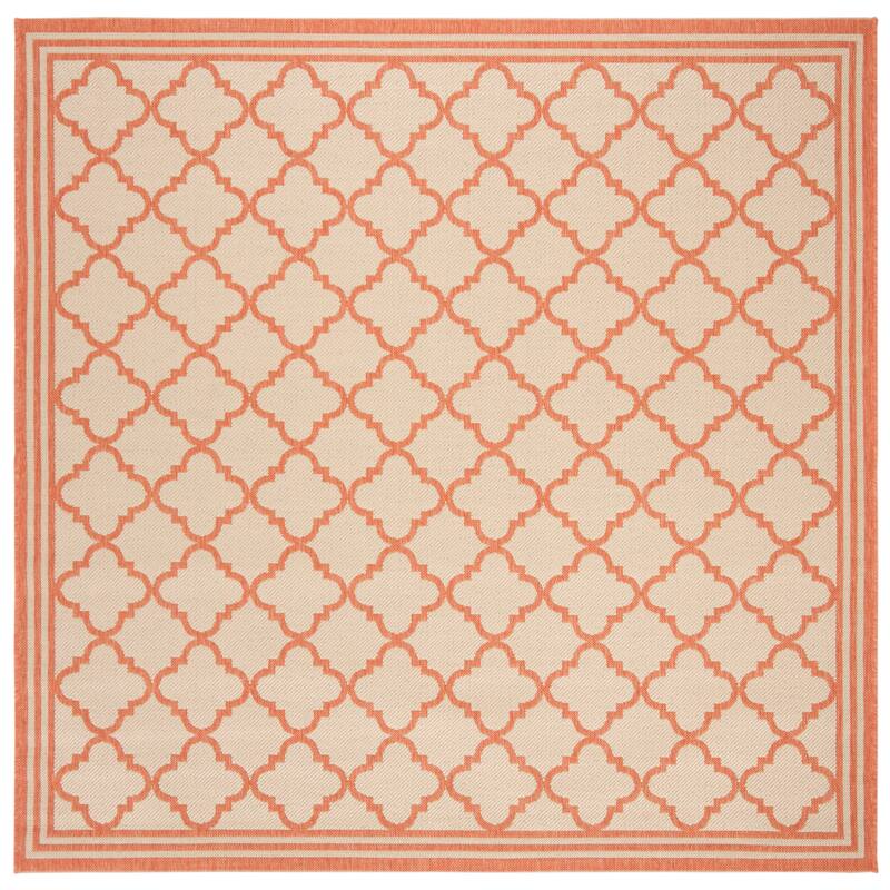 SAFAVIEH Linden Carolynn Indoor/ Outdoor Patio Backyard Rug - 6'7" Square - Cream/Rust