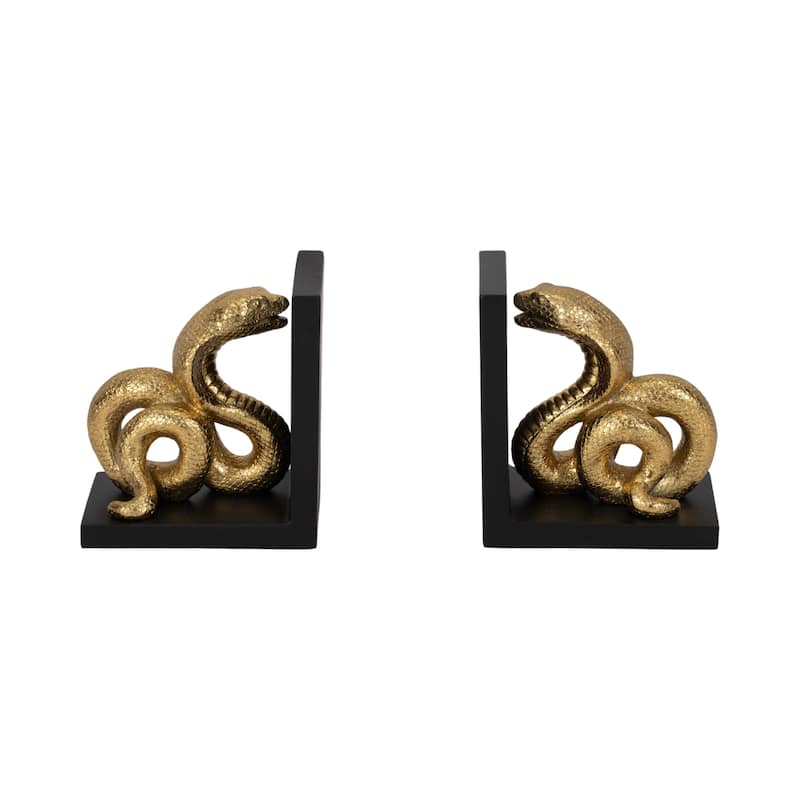 Modern Resin Snake Bookends on L-Shape Base - 6", Black & Gold - 5.75"