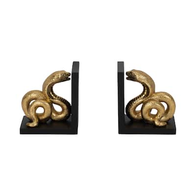 Sagebrook Home Elegant 6-Inch Polyresin Snake Bookends in Striking Gold and Black - 5" x 4" x 6"