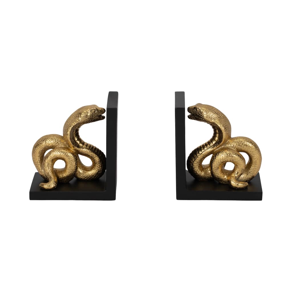 Sagebrook Home Elegant 6-Inch Polyresin Snake Bookends in Striking Gold and Black - 5" x 4" x 6"