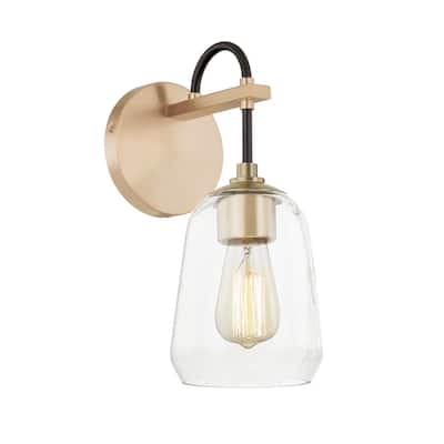 Justice Design Group Arcwell 1-Light Wall Sconce - Clear Glass - Matte Black w/ Brass Accents Finish