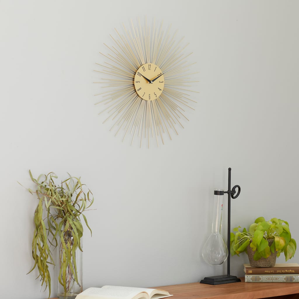 Gold Metal Starburst Decorative Wall Clock with Black Accents