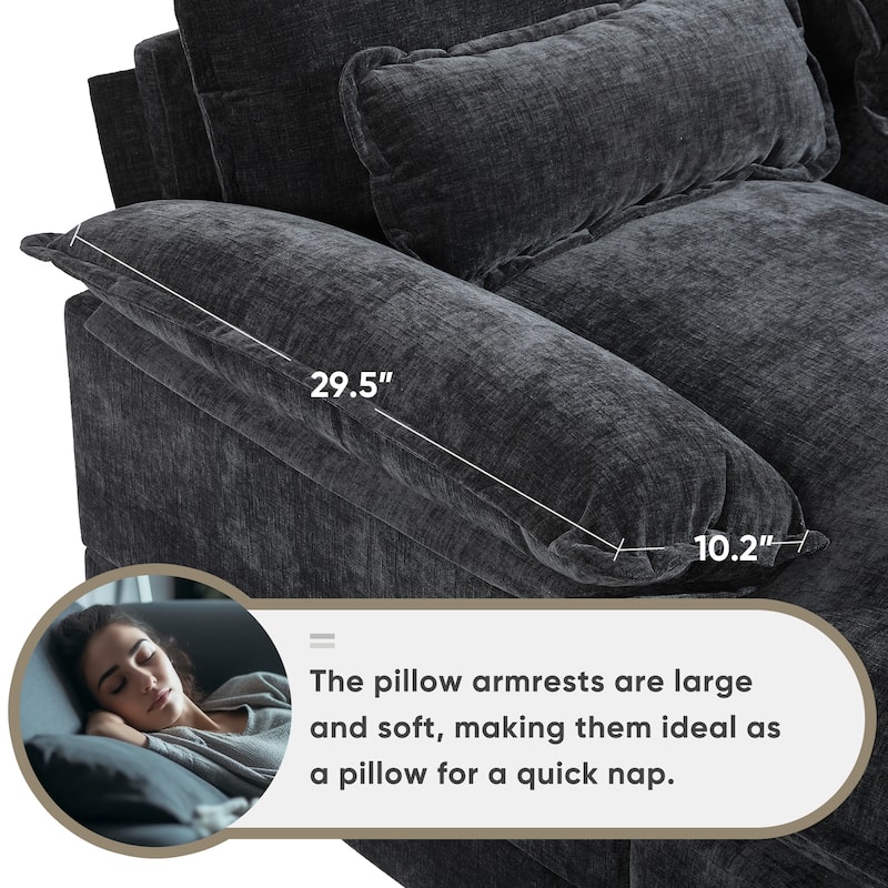 U-shaped Chenille Sectional Sofa w/Console, Cup Holders, USB, Chaise