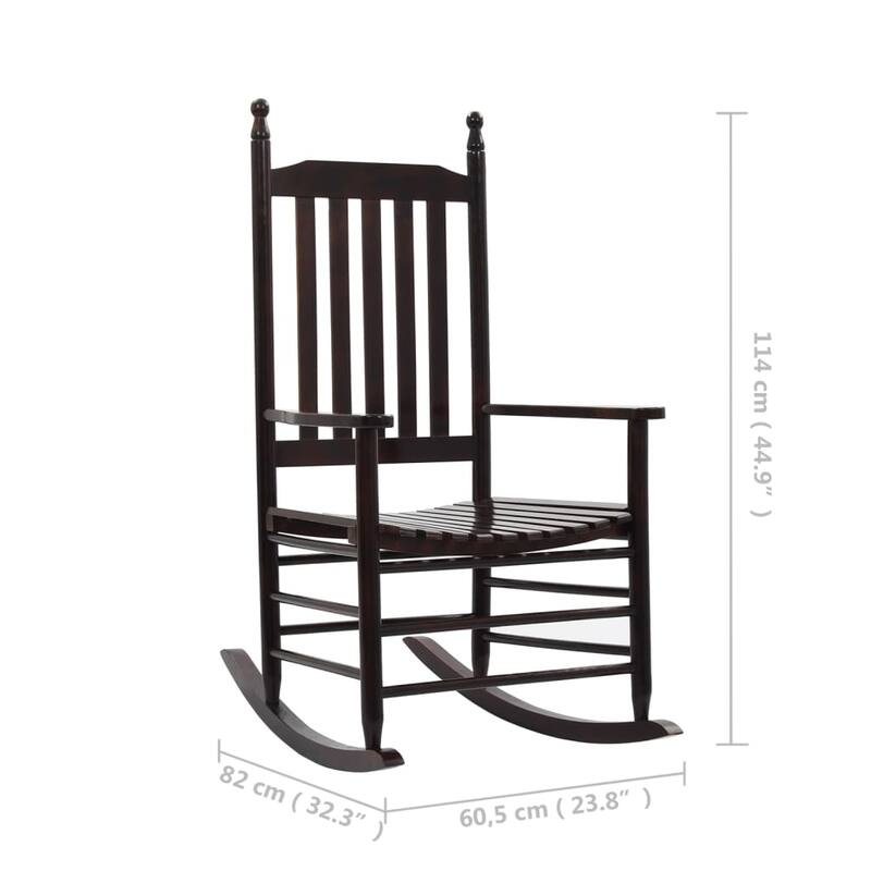 vidaXL Rocking Chair with Curved Seat Brown Poplar Wood - 23.8" x 32.3" x 44.9"