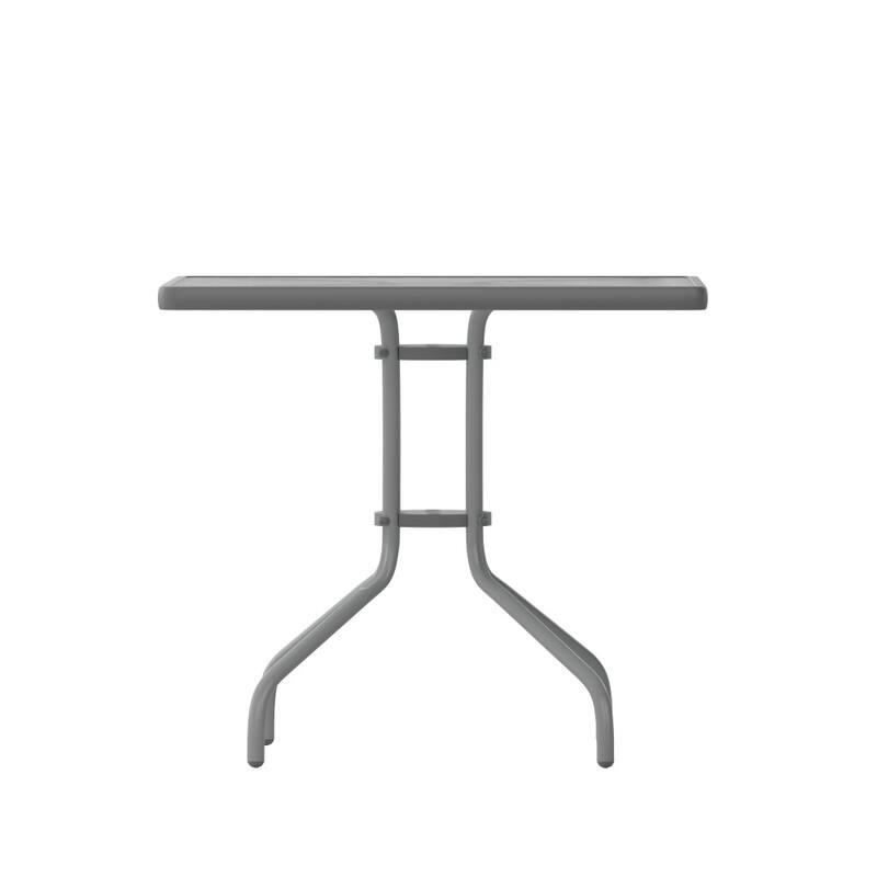 31.5" Square Tempered Glass Metal Table with Smooth Ripple Design Top