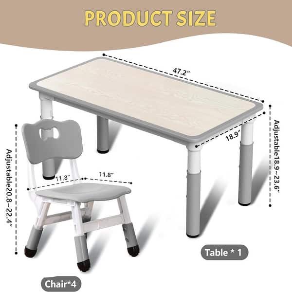 Height Adjustable Kids Table and 6 Chair Set - Multifunctional Desk with Ergonomically Designed Chairs