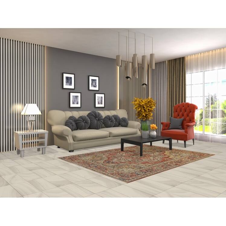 Geometric Heriz Serapi Vegetable Dye Rug Handmade Wool Carpet - 5'0"x 6'10"