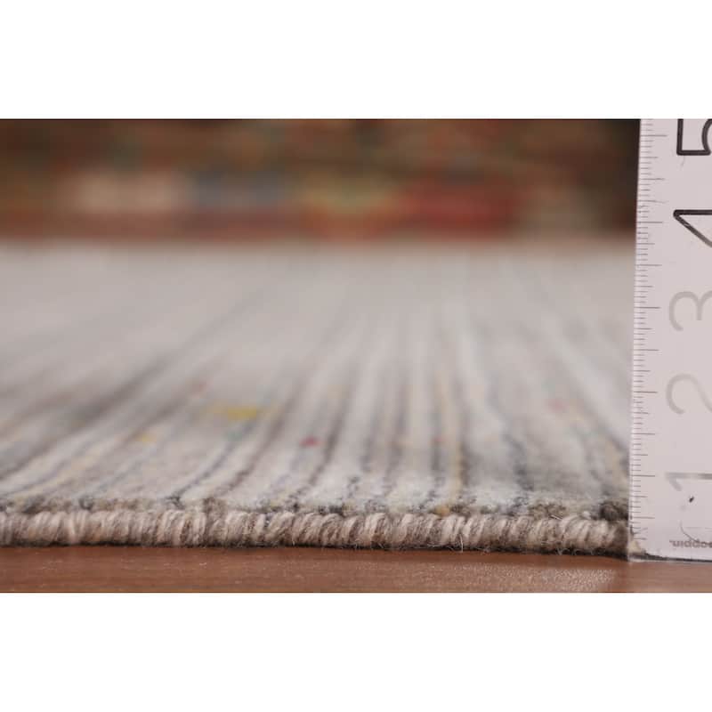 Earth Tone Striped Gabbeh Square Area Rug Hand-Knotted Wool Carpet - 8'0" X 7'10"