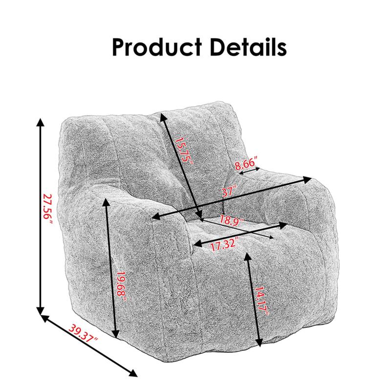 Ivory Soft Velvet Bean Bag Chair with Memory Foam Filling