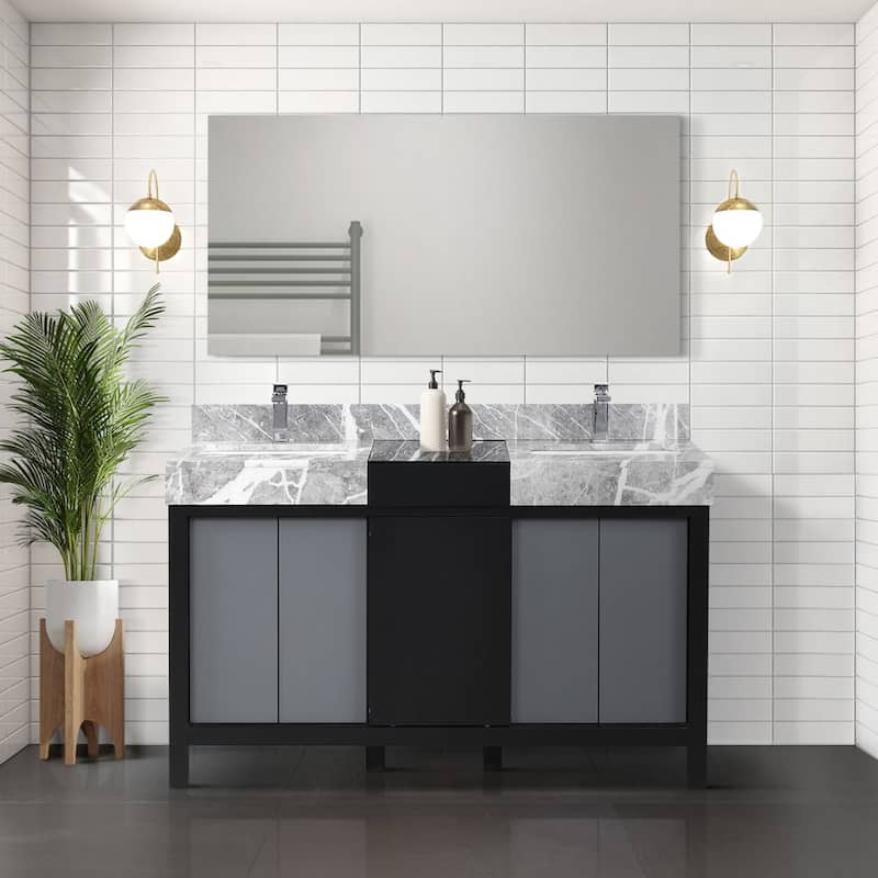 Zilara Bath Vanity and Castle Grey Marble Top - 55 - Black and Grey