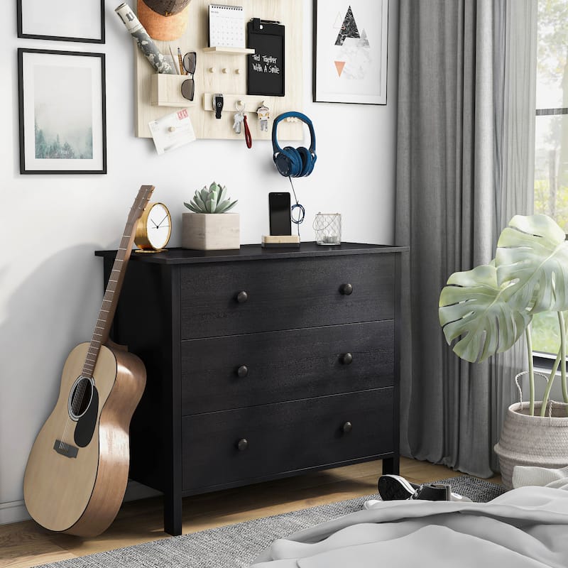 DH BASIC Transitional 34-inch Wide 3-Drawer Neutral Youth Dresser by Denhour - Black