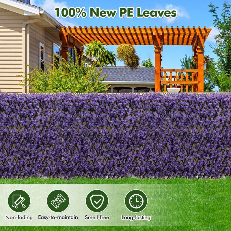 Gymax 2PCS Expandable Fence Privacy Screen Decorative Faux Purple