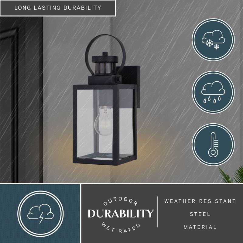 Medinah Motion Sensor Dusk to Dawn Outdoor Wall Light Clear Glass - 5-in. W x 13.25-in. H x 6.5-in. D