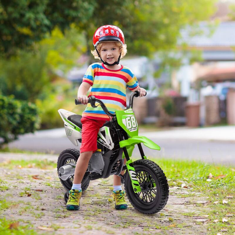 Kids Electric Motorcycle with Training Wheels, Speed Control, Shock Absorbers, and Built-in Music System for Safe Riding