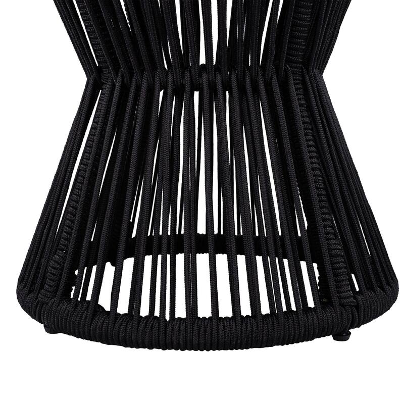 Roomfitters 25.8" Outdoor Side Table Modern Woven Rope Hourglass Patio Accent Table with Teak Wood Finish Top