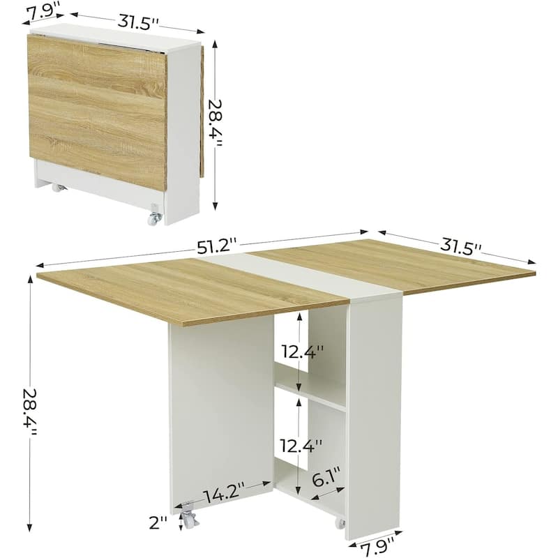 Folding Dining Table with 6 Wheels Drop Leaf Tables