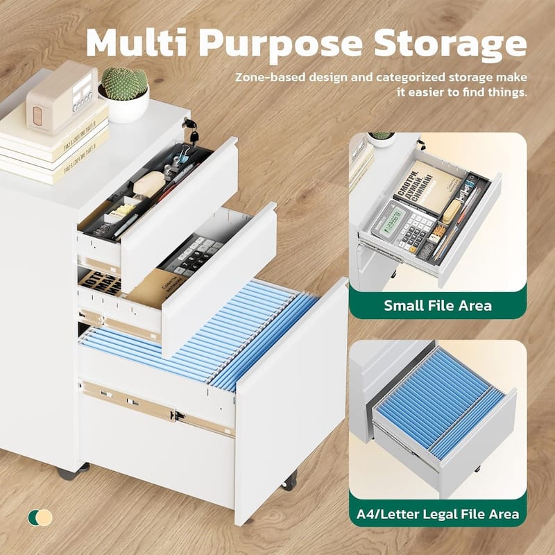3 Drawer Metal File Cabinet, Mobile or Vertical Office Filling Cabinet