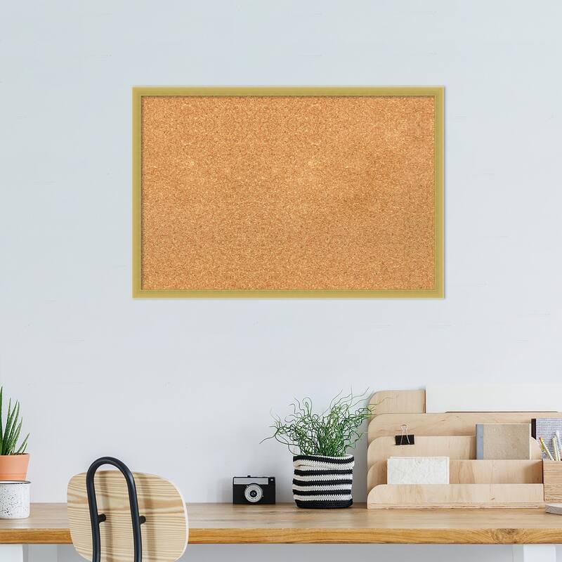 Svelte Metallic Wood Framed Natural Corkboard Bulletin Board