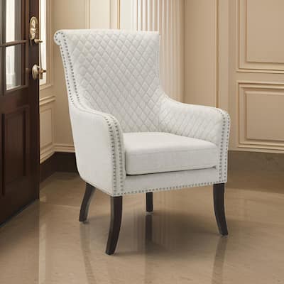 33 Inch Accent Armchair, Diamond Stitched Design, Beige Textured Polyester
