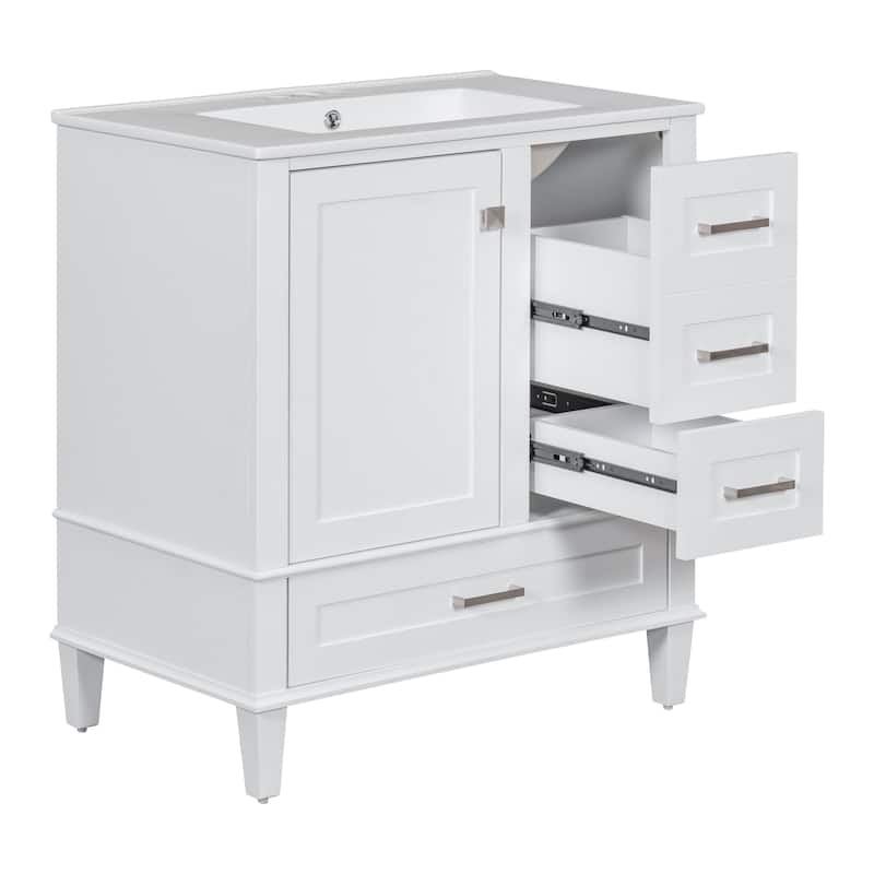 Roomfitters 30" Modern Bathroom Vanity with Sink, Solid Wood Frame, Storage Cabinet with Soft-Close Door and 3 Drawers