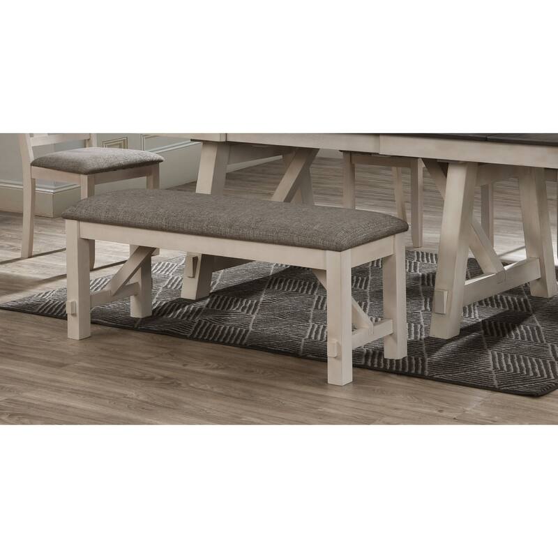 Cottage Style 1pc Upholstered Seat Chalk Gray Finish Bench Dining Room Bedroom Wooden Furniture Standard Height