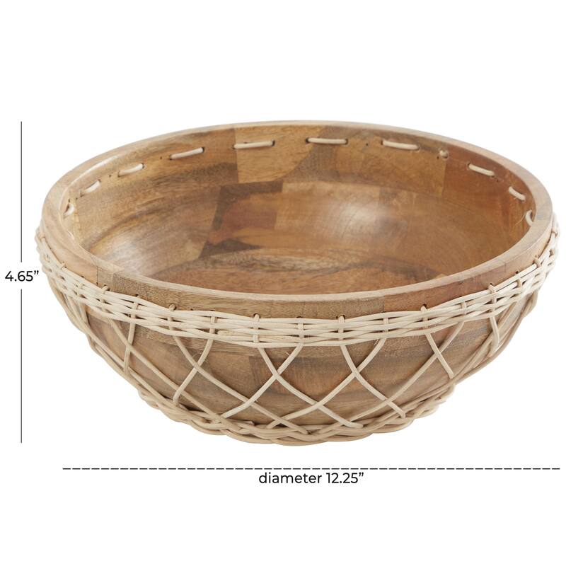 Mango Wood Handmade Decorative Bowl with Woven Rope Accents - Brown or Black - Roche River Decor