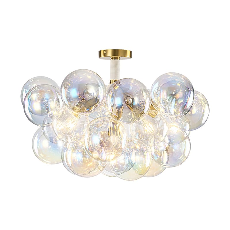 Modern Pearlescent Bubble Glass Semi Flush Mount Light 24.8 in Brass