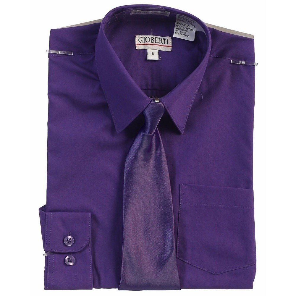 Shop Gioberti Big Boys Dark Purple Solid Color Shirt Tie Formal 2