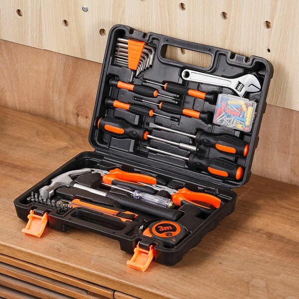 Orange-Black 132 Piece Tool Kit for Home Repairs Compact Hand