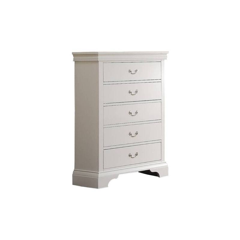 Contemporary Style,Bedroom Tall Chest Of Five Drawers,Solid Wood Storage Shelves,Sturdy Construction - White