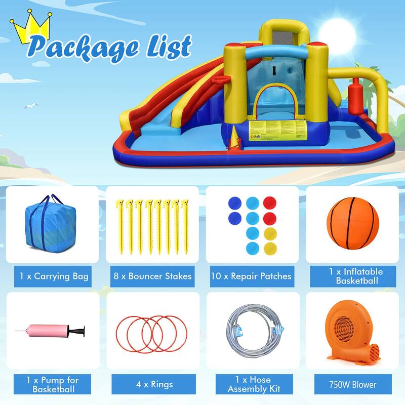 Gymax 7-in-1 Inflatable Water Slide Water Park Kids Bounce Castle With