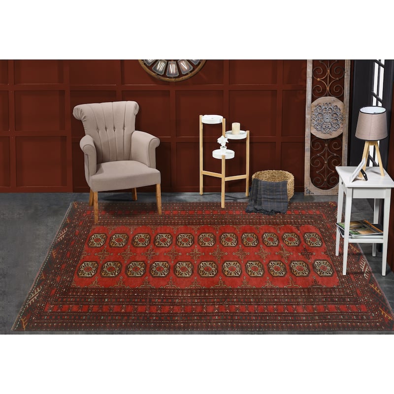 Vintage Distressed Damian Red/Burgundy Rug - 3'7" x 6'4"