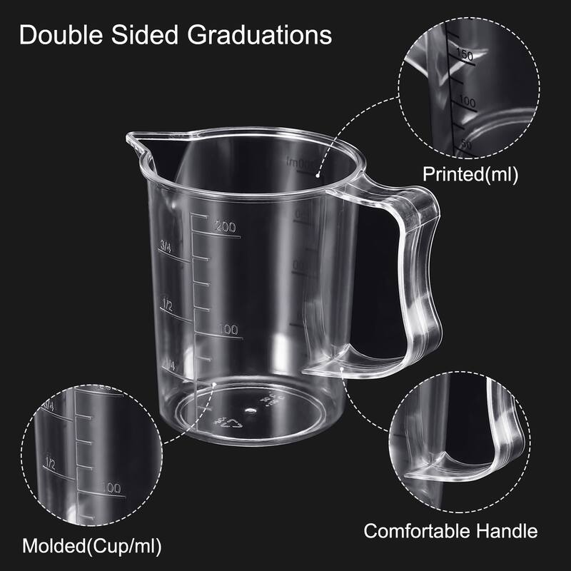 Graduated Beaker, 200ml PC Plastic Liquid Measuring Cup Double Sided Graduations - Transparent